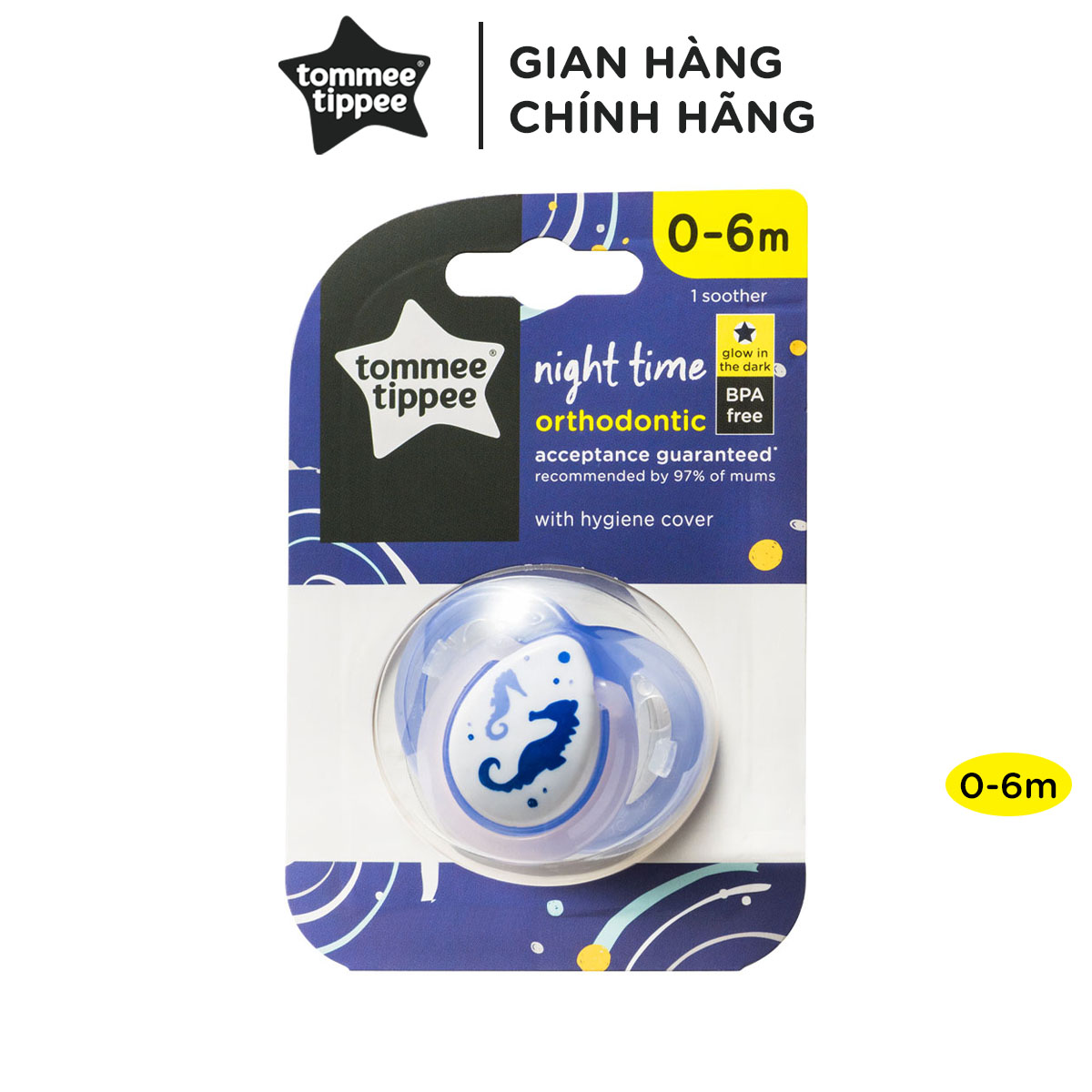 Ty ngậm dạ quang cho bé Tommee Tippee Night Time 0-6 tháng (vỉ đơn)