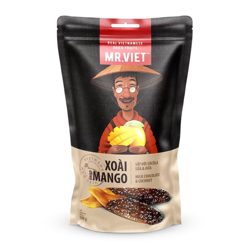 Xoài Sấy Với Socola Sữa &amp; Dừa Mr Viet -Dried Mango with Milk Chocolate &amp; Coconut 100g