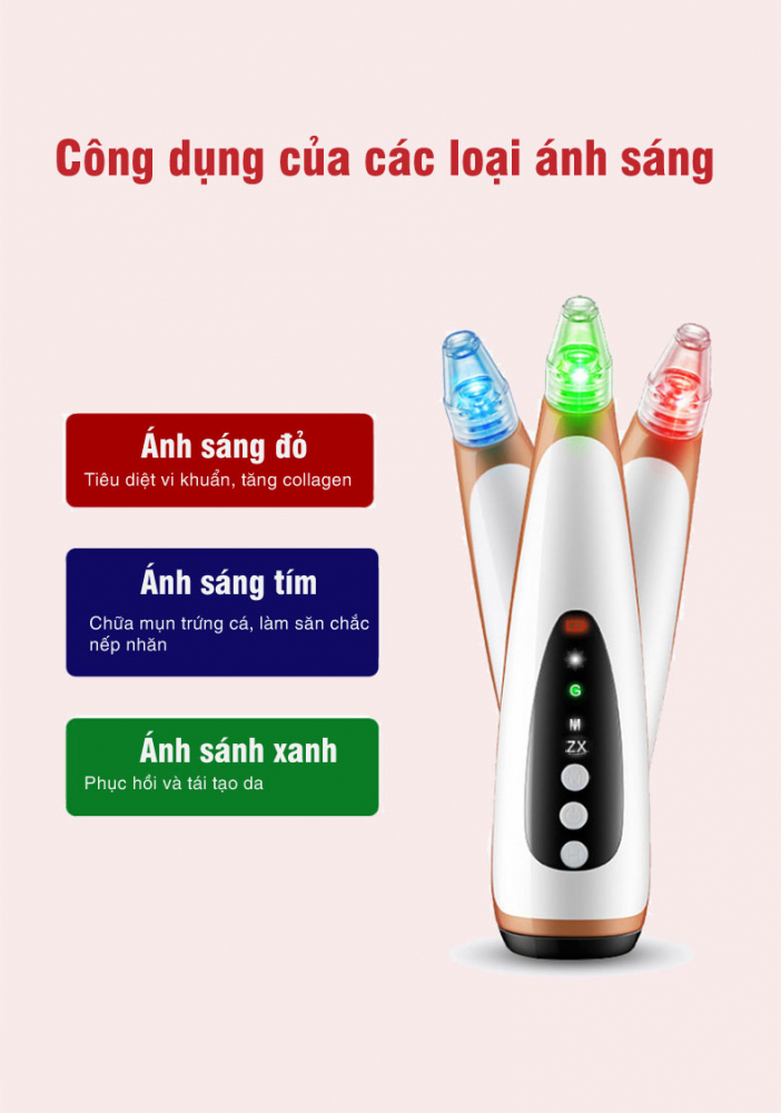 Máy hút mụn đầu đen _ Kết hợp làm đẹp bằng ánh sáng sinh học và Đầu nóng 45 độ massage da
