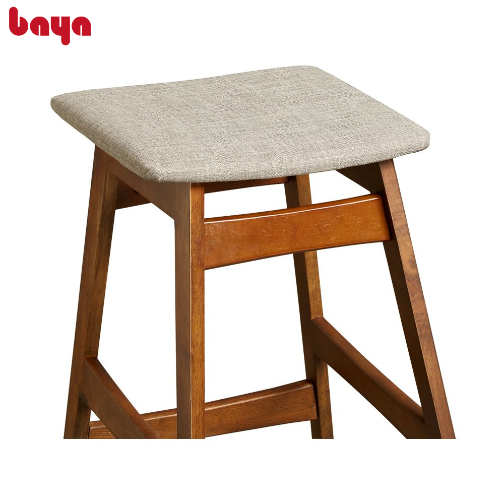 Ghế Đôn Gỗ Cao Phong Cách Châu Á Hiện Đại BAYA NOTTING HILL Phần Khung Từ Gỗ Cao Su Màu Nâu Sẫm Bắt Mắt, Sang Trọng Mặt Ghế Bọc Vải Mềm Mại 1080407