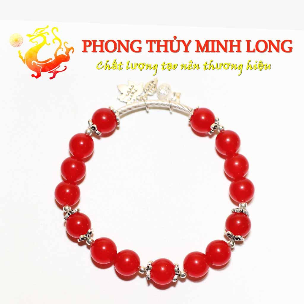 Vòng tay đá Mã Não Đỏ mix túi tiền lá bạch dương bạc nhỏ xinh với người mệnh Hỏa và Thổ