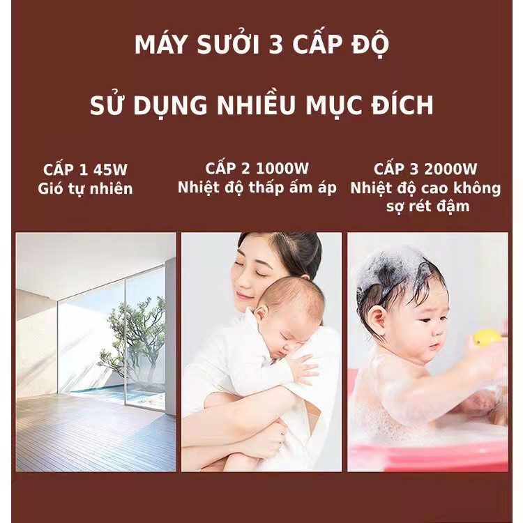 Máy sưởi gốm 3 cấp độ - an toàn với trẻ nhỏ, tiết kiệm điện hàng chính hãng