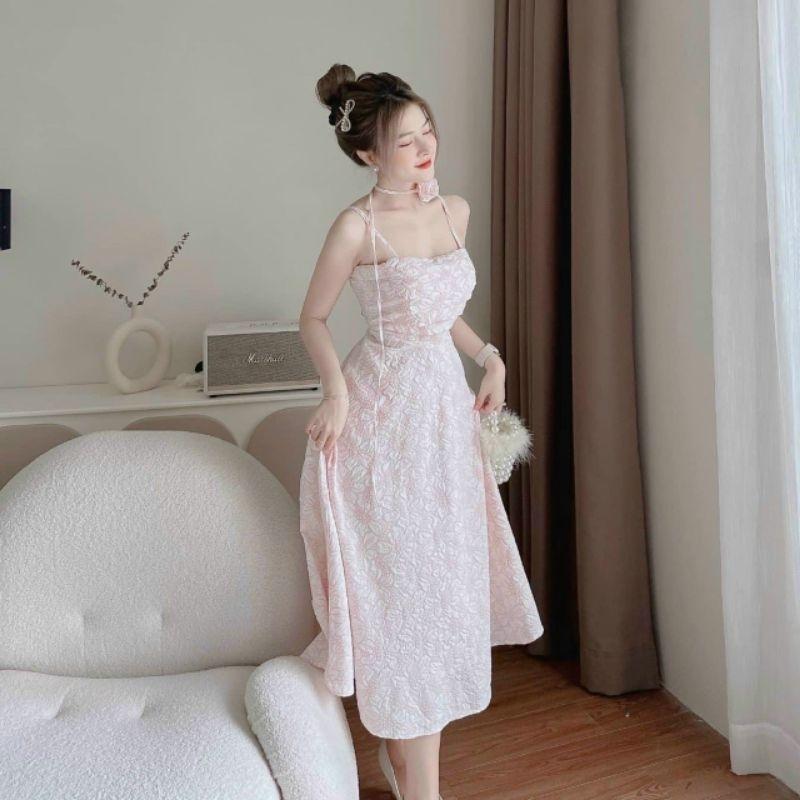 Đầm kiểu nữ 2 dây Cúp Ngực Form Midi Xoè Kèm Dây Cổ duyên dáng Kgia fashion