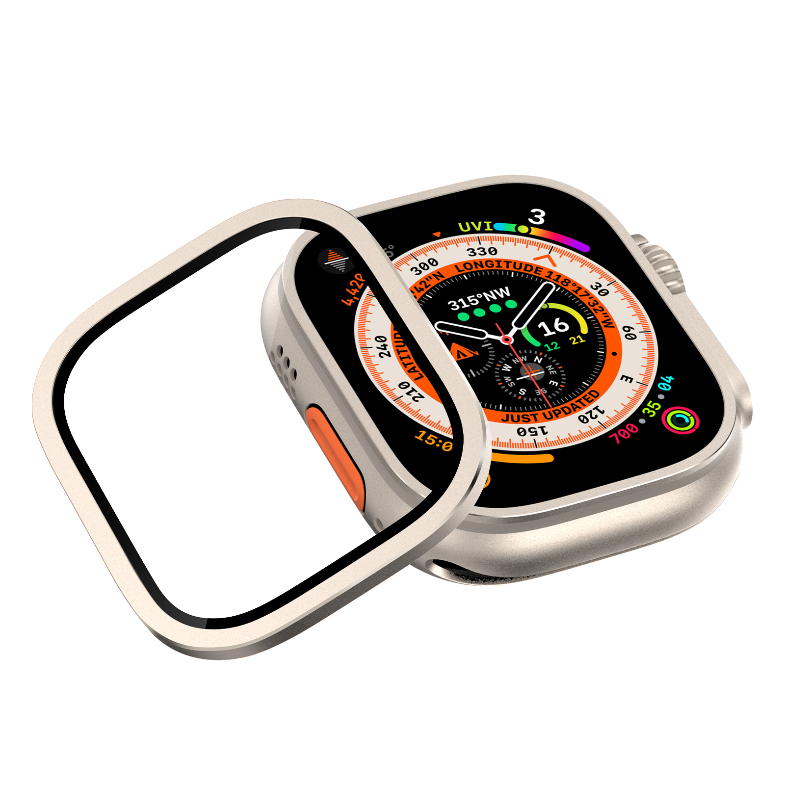 Miếng Dán Màn Hình Kính Cường Lực Tích Hợp Khung Viền Kim Loại cho Apple Watch Ultra / Apple Watch Ultra 2 49mm - Hàng Chính Hãng