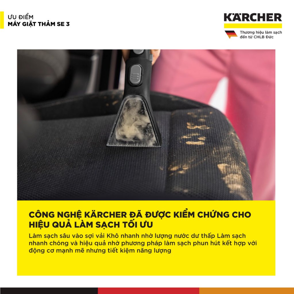 (Sản xuất châu Âu) Máy giặt thảm và sofa Karcher SE 3 Compact Home - Công suất 500W - Làm sạch thảm, sofa nhanh chóng - Hàng Chính Hãng