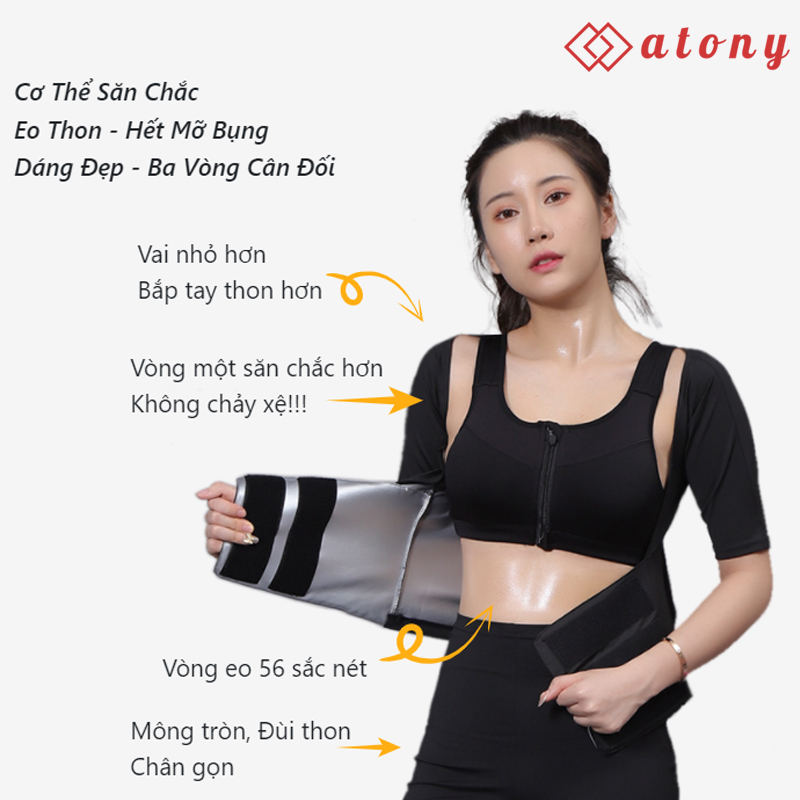 Set Đồ Tập Sinh Nhiệt ATONY Cao Cấp Cho Nữ, Tráng Nano Bạc Hỗ Trợ Giảm Cân, Đổ Mồ Hôi, Tan Mỡ Bụng - Hàng Chính Hãng (Áo Đai Lửng + Quần)