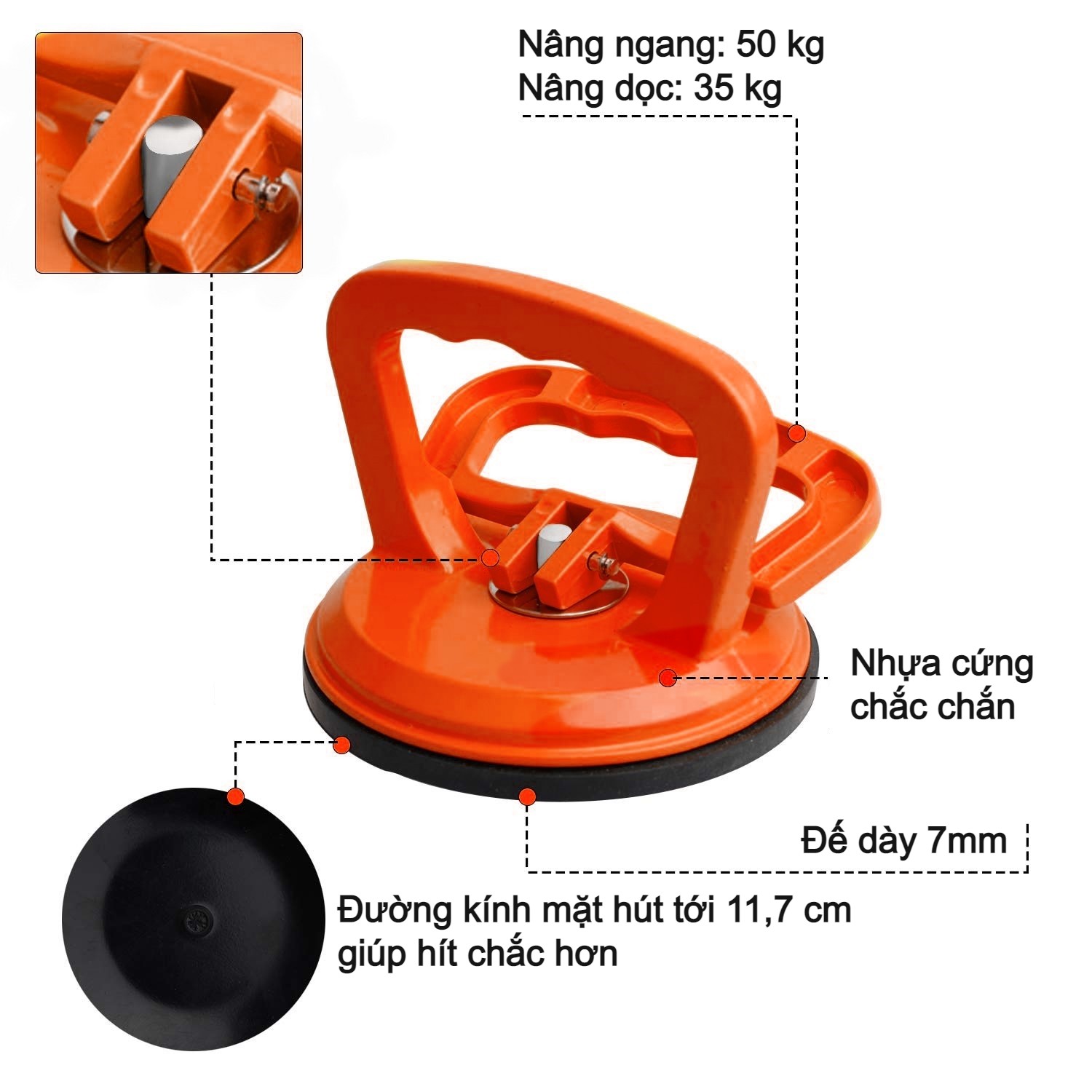 Tay Hít Gạch - Hít Kính Đơn Cầm Tay Tiện Dụng - Nhấc Trọng Lượng Tối Đa 50 kg