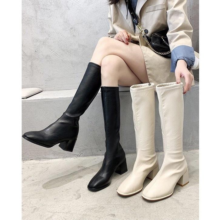 Boot cao cổ lót lông giả khóa cao 5cm