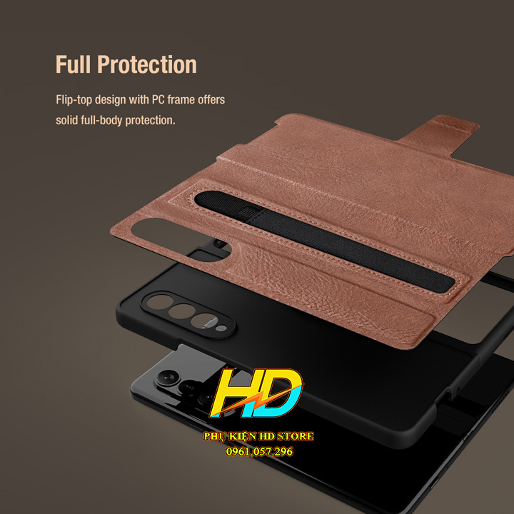 Bao da thật dành cho Samsung Galaxy Z Fold 3 5G Chính hãng Nillkin Aoge phong cách sang trọng cao cấp kèm khe cắm bút - Hàng chính hãng
