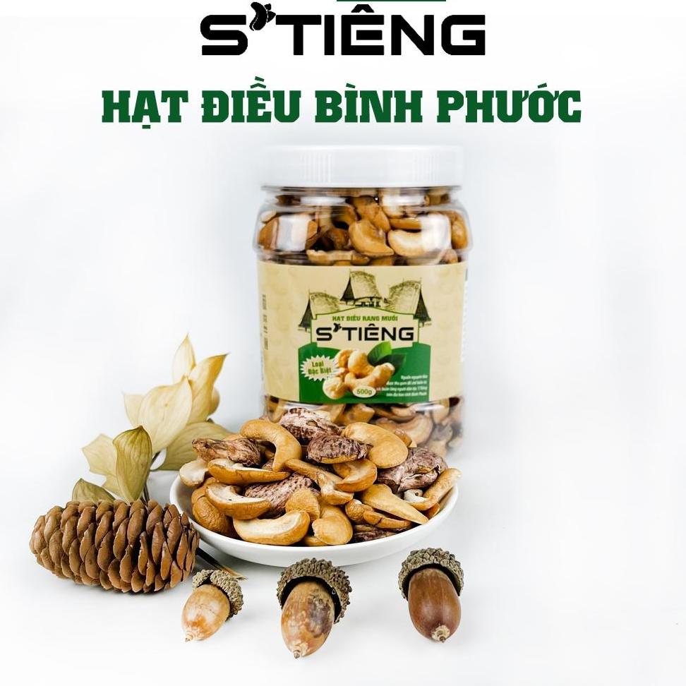 500Gr Hạt Điều Rang Muối S'TIÊNG Loại Bể Vở Còn Vỏ Lụa Hộp Nhựa