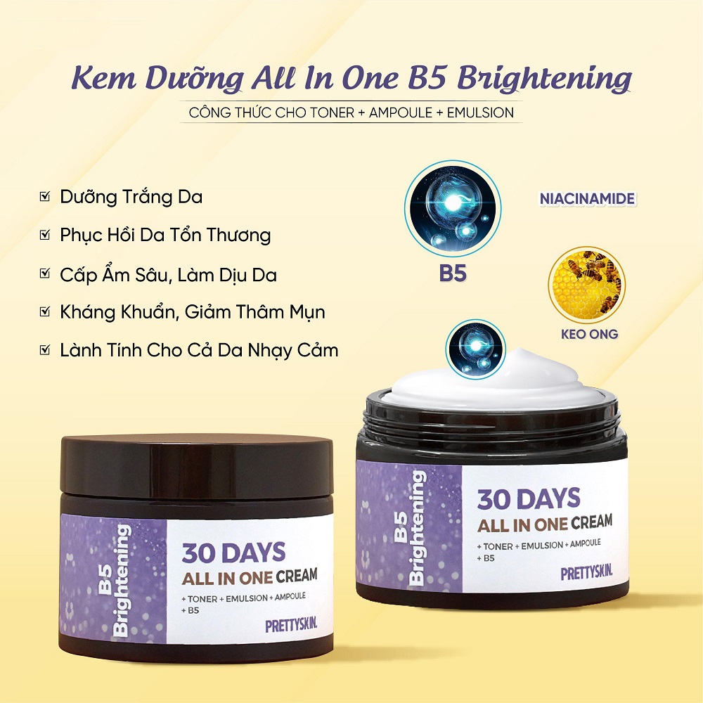 Kem Dưỡng Phục Hồi Và Sáng Da Prettyskin 30 Days All In One B5 Brightening Cream 100ml