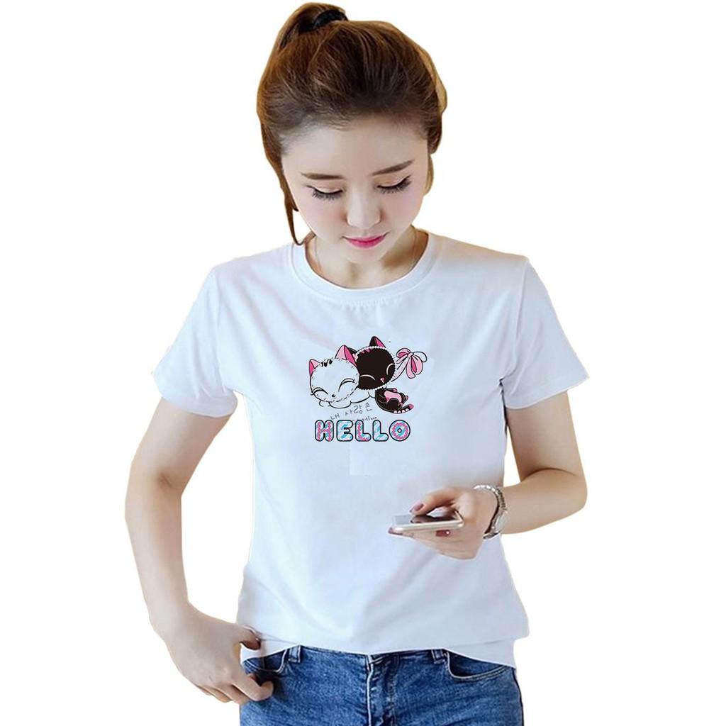 Áo thun nữ đẹp form rộng in hình mèo vải dày mịn