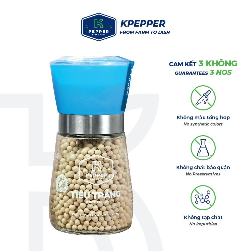 Tiêu trắng K-Pepper 90g kèm cối xay tiêu cầm tay