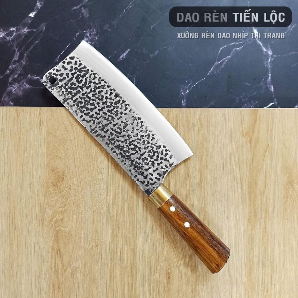 Bộ 2 Dao Chặt Thái nhà bếp Rèn Từ Thép Nhíp ô tô Dập Vân 2 Mặt Cao Cấp - Cán Cẩm Chỉ Khâu Đồng loại tốt