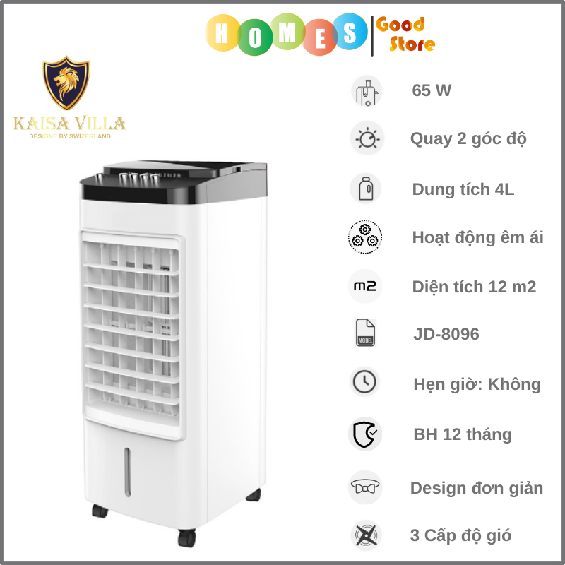 Quạt Điều Hòa Hơi Nước KAISA VILLA JD-8096 Không Gian Sử Dụng 8-12 m2 Dung Tích 4L Công Suất 65W - Hàng Chính Hãng