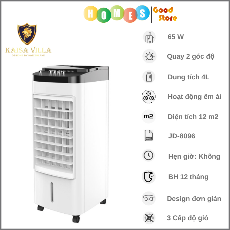 Quạt Điều Hòa Hơi Nước Kaisa Villa JD-8096 Không Gian Sử Dụng 15 m2 Dung Tích 4 Lít Công Suất 65 W  - Hàng Chính Hãng