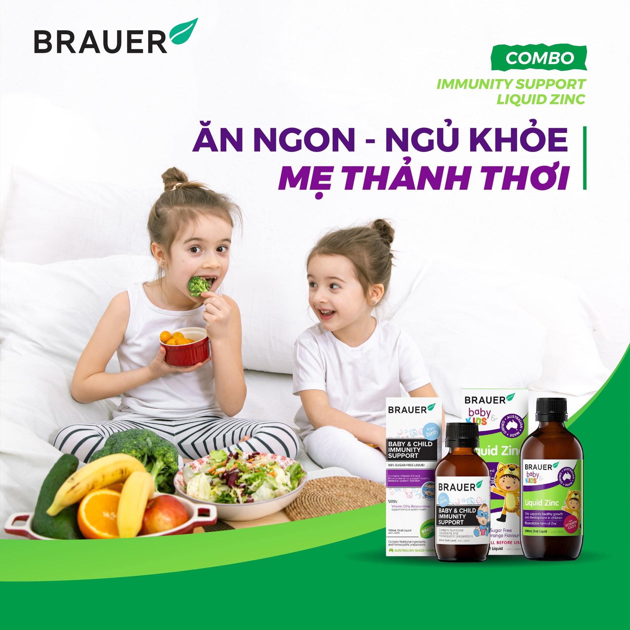 Kẽm giảm biếng ăn cho trẻ 1 - 13 tuổi Brauer Zinc Úc hỗ trợ trẻ ăn ngon, hấp thụ tốt, ngủ ngon, tăng sức đề kháng, phát triển tốt - OZ Slim Store