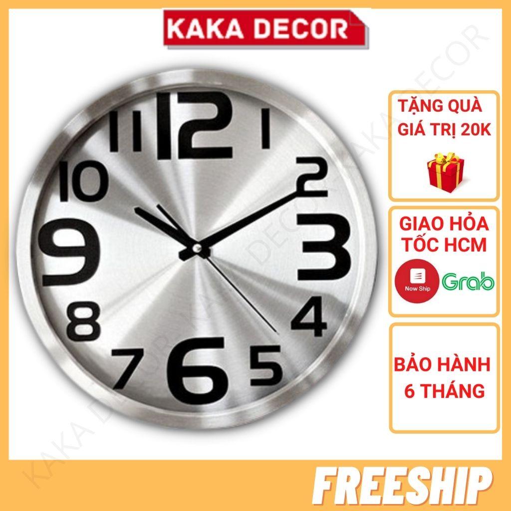 Đồng hồ treo tường trang trí loại to 35cm, đồng hồ treo tường decor hình tròn mẫu mới viền kim loại sang trọng hiện đại