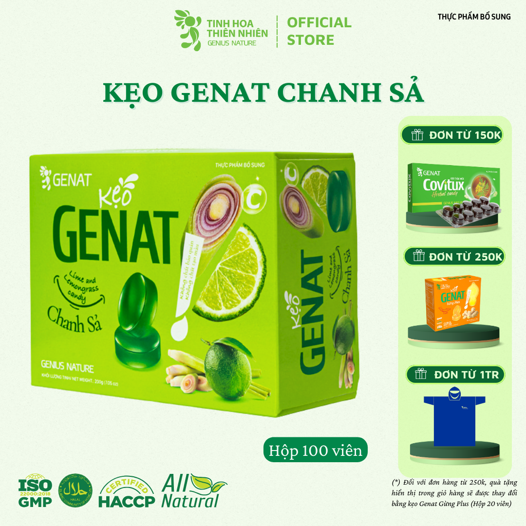 Kẹo Ngậm Genat Chanh Sả Hộp 100 Viên - Giao 2H Hcm