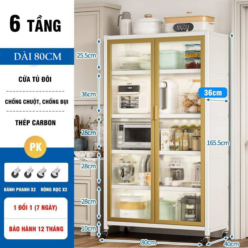 Tủ Đa Năng Để Đồ VANDO Có Nắp Đậy Kèm Bánh Xe Di Chuyển Tiện Lợi Chất Liệu Thép Cacbon Hàng Cao Cấp Kích Thước 6 Tầng 80cm