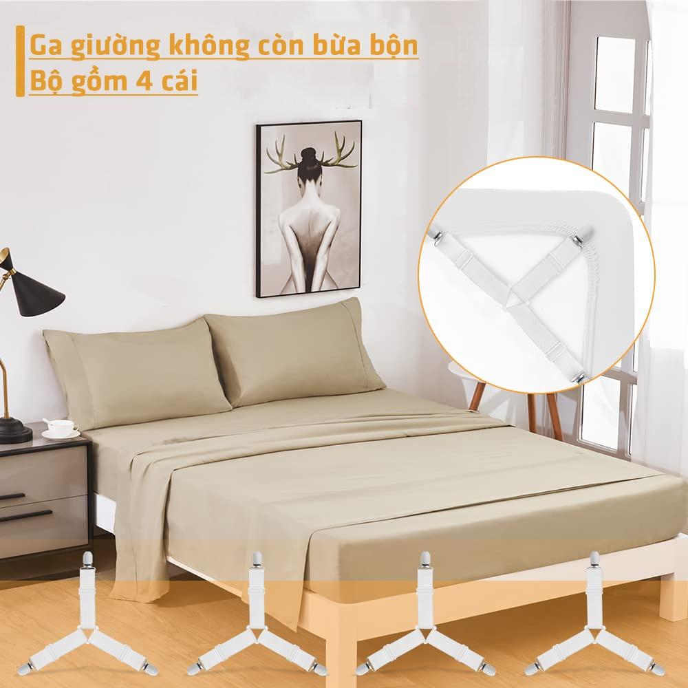 Combo 4 kẹp ga trải giường chống xê dịch, cố định đầu kẹp bằng innox được nối bằng dây thun có độ co giãn tốt