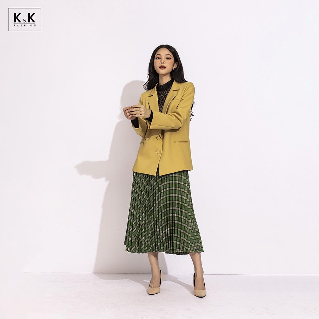 Áo blazer nữ màu vàng hai túi trước K&amp;K Fashion AK11-19 Chất Liệu Teijin