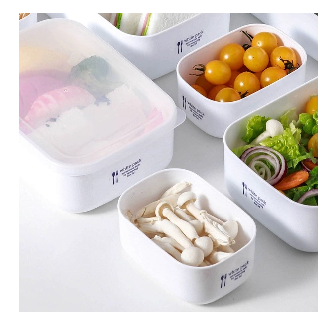 Set 02 hộp đựng thực phẩm chữ nhật White Pack 600ml & 500ml, không sản sinh ra các hoạt chất gây hại trong quá trình sử dụng - nội địa Nhật Bản