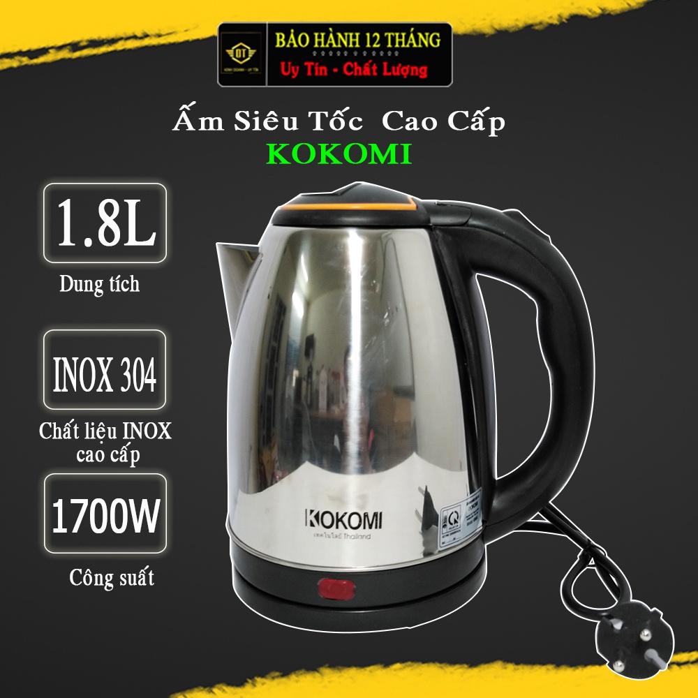 Ấm Siêu Tốc INOX KOKOMI 1.8L Thời Gian Sôi Nhanh Chóng, Với Cơ Chế Tự Ngắt Khi Sôi Hoặc Nước Cạn Rất An Toàn