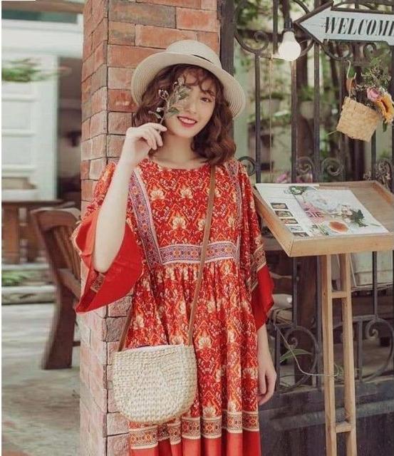 Váy Phong Cách Boho Màu Đỏ