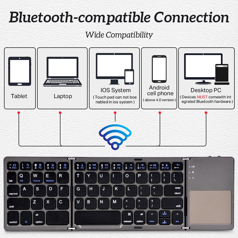 Tiếng Anh B033 Mini Gấp Gọn Bàn Phím, Có Bàn Di Chuột Không Dây Bluetooth-Tương Thích Bàn Phím Cho Ipad Điện Thoại Máy Tính Bảng