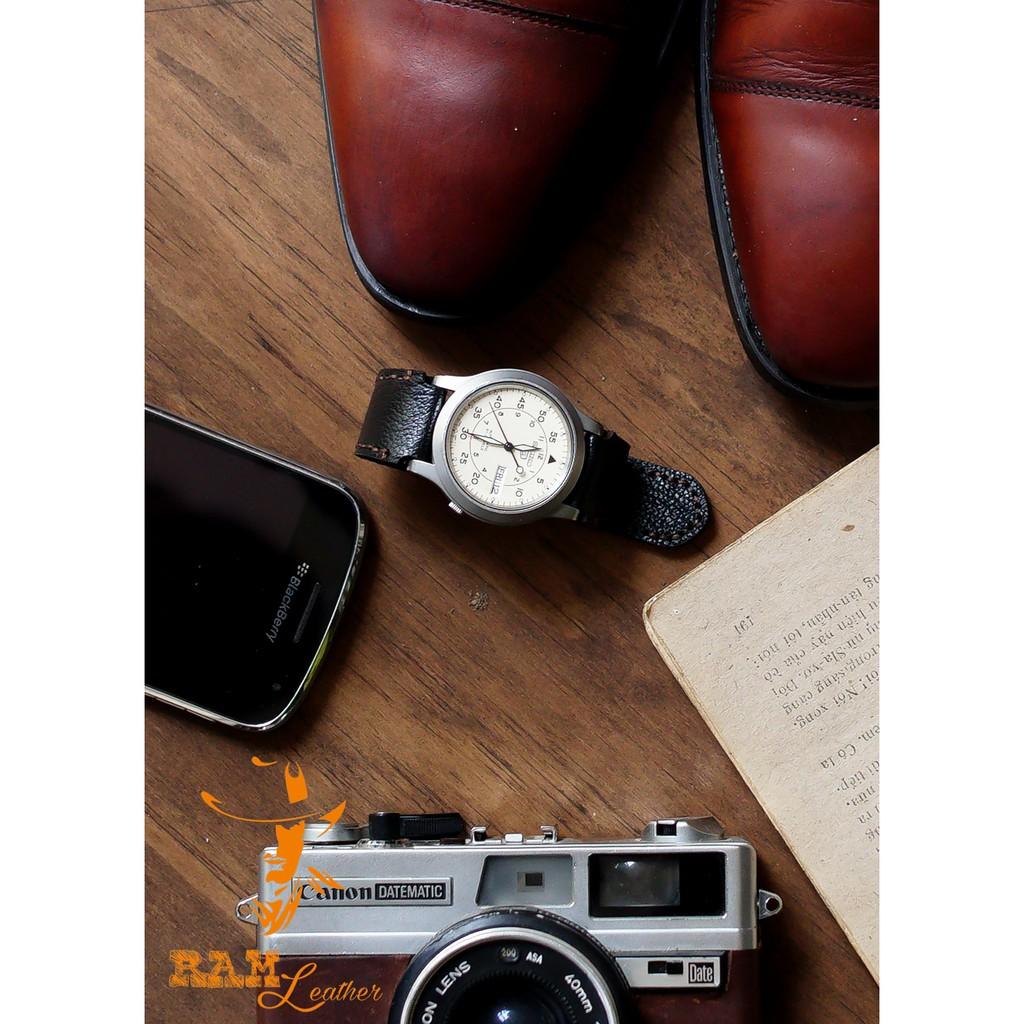 Dây da bò 18 chuyên dùng cho seiko 5 quân đội  và Orient SK