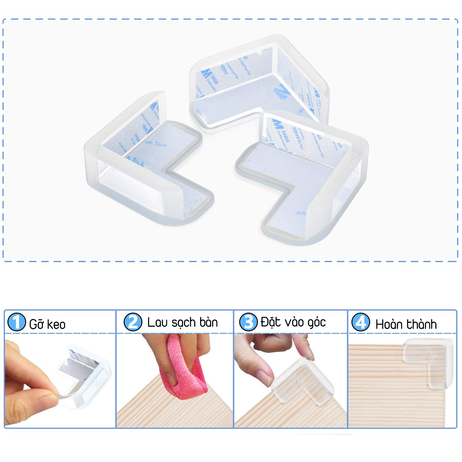 Combo Bộ 4 Miếng Dụng Cụ Silicone Chặn Và Bịt Góc Bàn Tủ Cửa Bảo Vệ Bé Legaxi