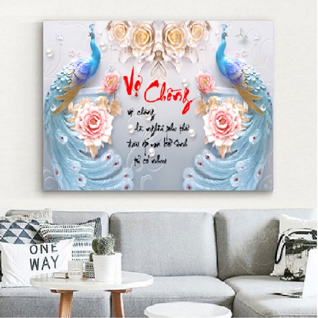 Tranh thêu chữ thập Vợ Chồng (63x43cm) chưa thêu