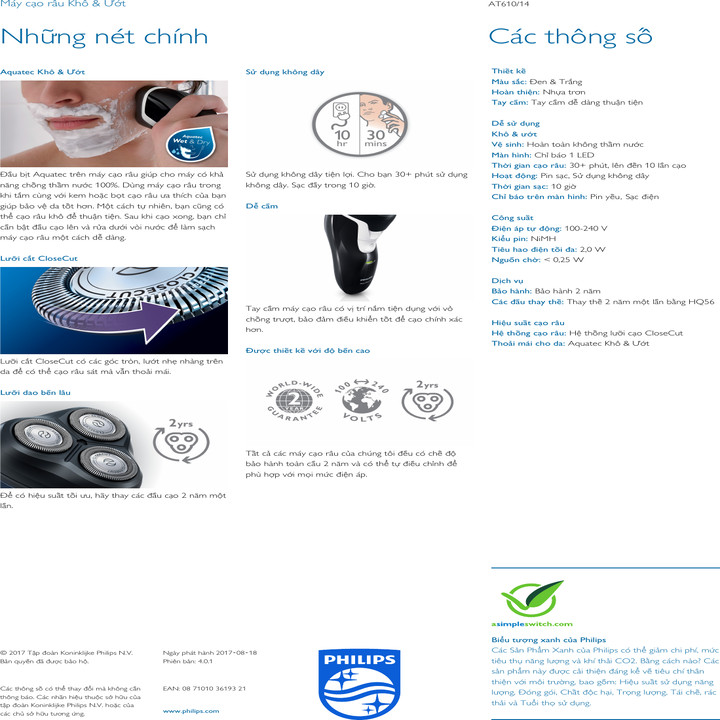 Máy Cạo Râu Philips Cao Cấp AT610 - Hàng chính hãng