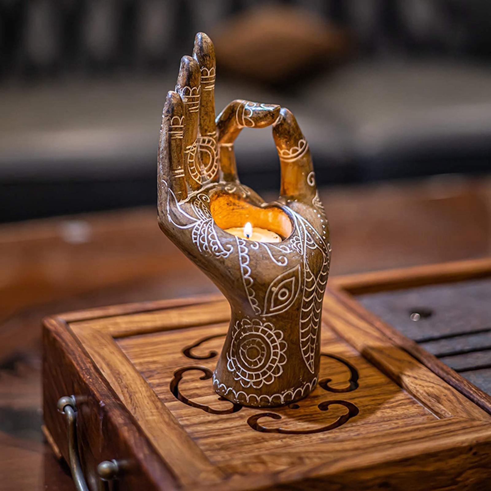 Buddha Yoga Candle Holder Mudra Hand Tabletop Tealight Decor Statues Home Office Yoga Studio Collectible Figurines Candlestick for Relieve Pressure