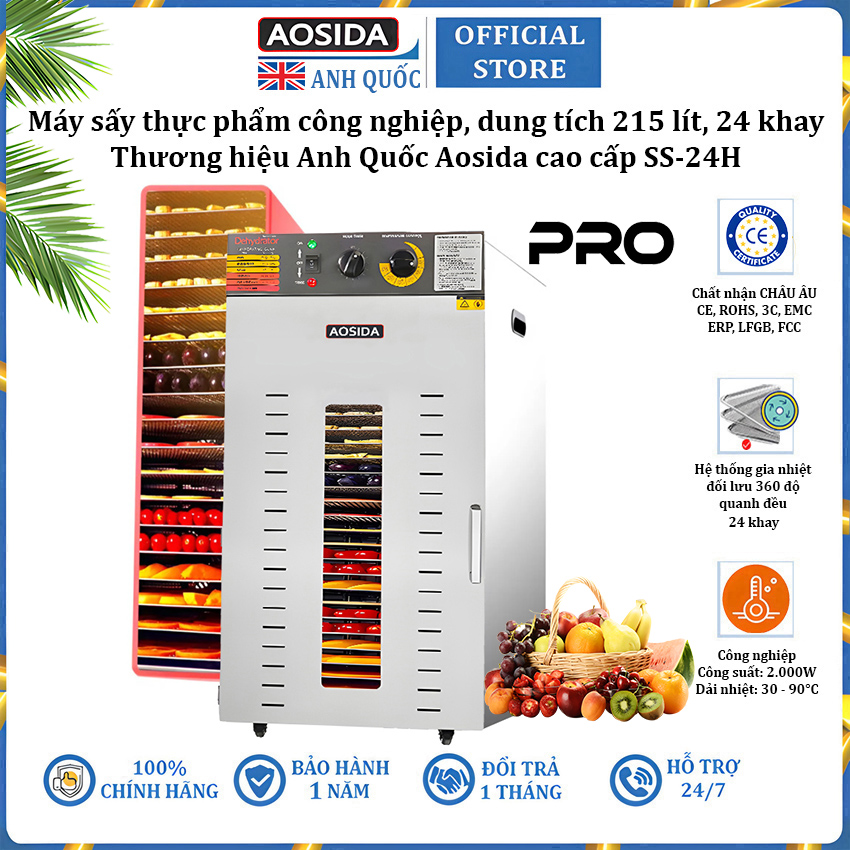 Máy sấy thực phẩm công nghiệp thương hiệu cao cấp AOSIDA SS-24H 24 khay - Dung tích 215L - Hàng Chính Hãng