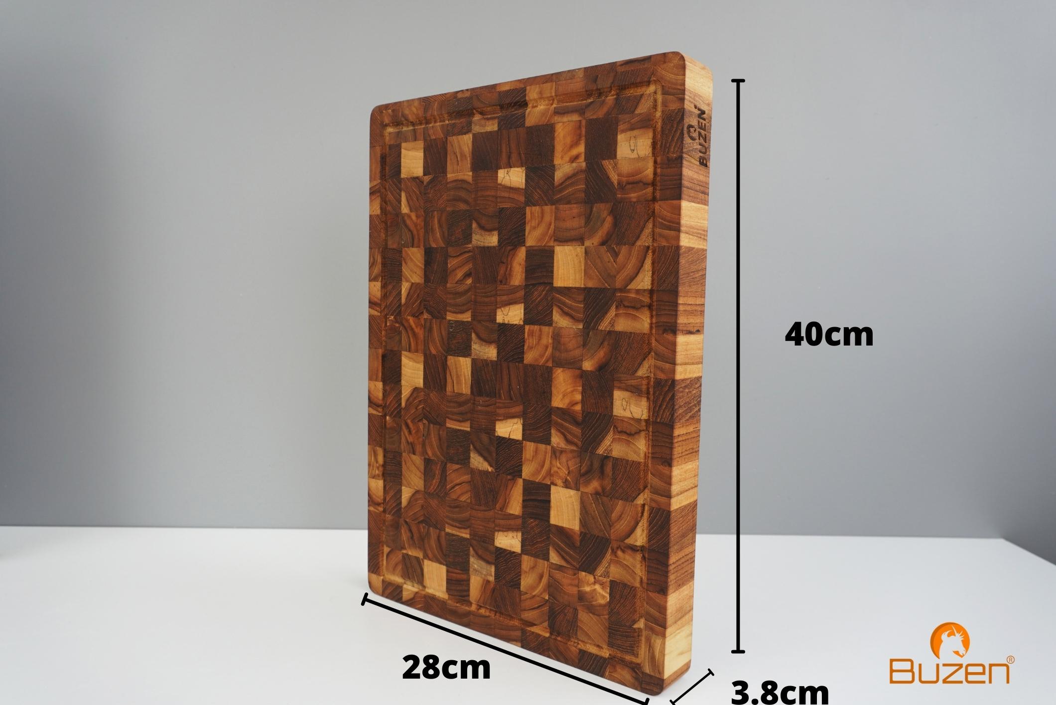 Thớt Gỗ Teak BUZEN Cao Cấp - Mẫu Đầu Cây Chữ Nhật 28x40cm dày 3.8cm