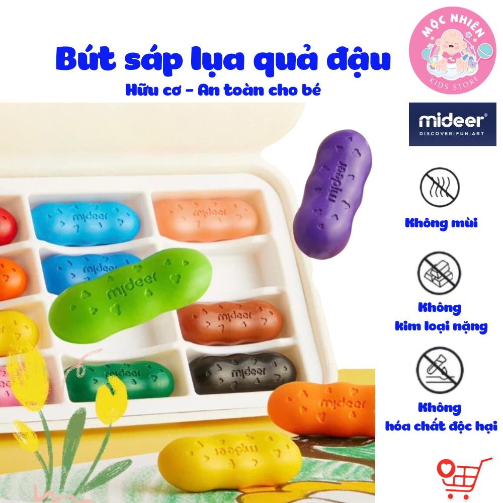 Bút Sáp Màu Lụa Hữu Cơ Quả Đậu Mideer Pease Crayons Cho Bé Từ 18m+