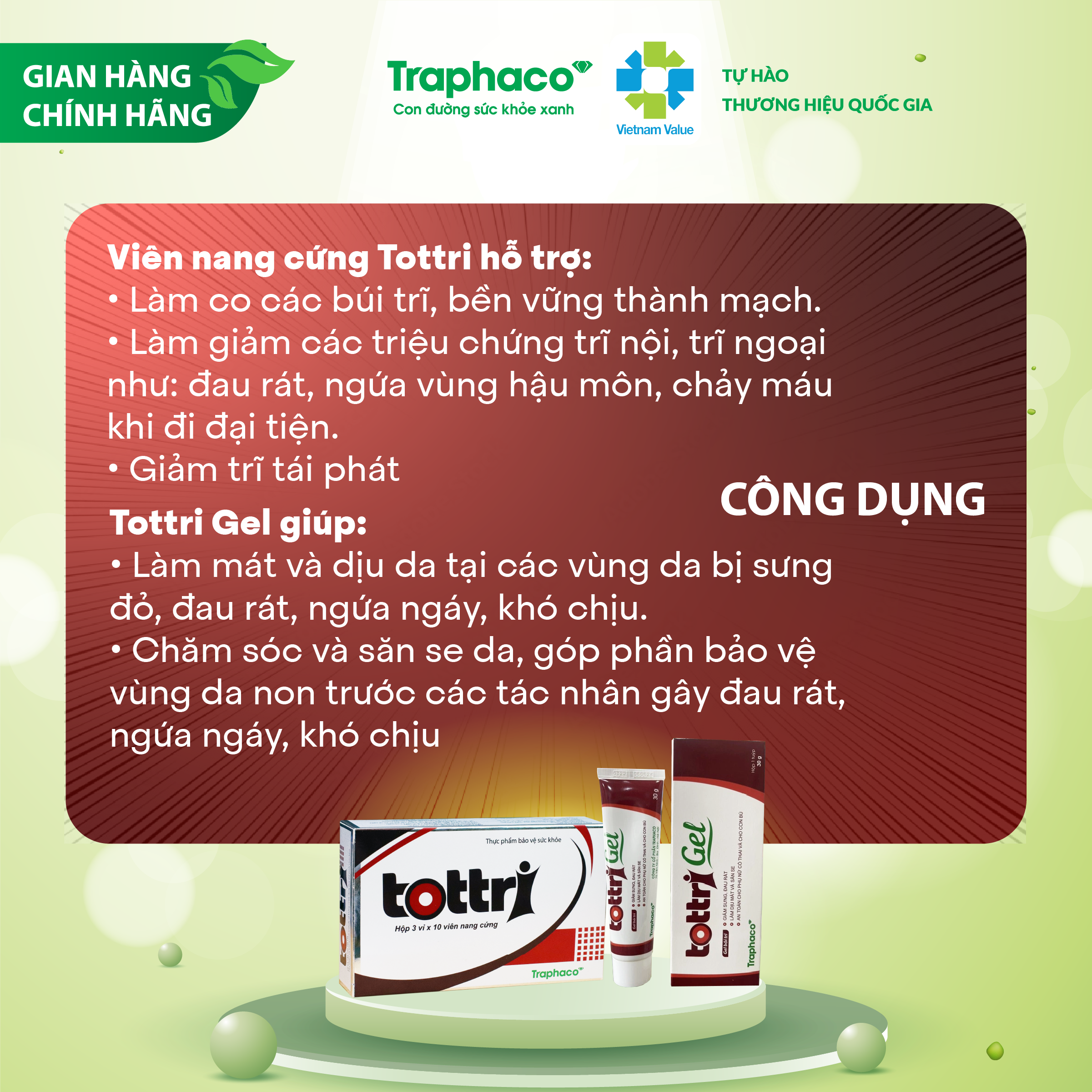 Combo Tottri Traphaco Giảm Đau Rát , Giảm Sưng , Co Búi Trĩ Giảm Chảy Máu Tác Dụng Nhanh Mạnh