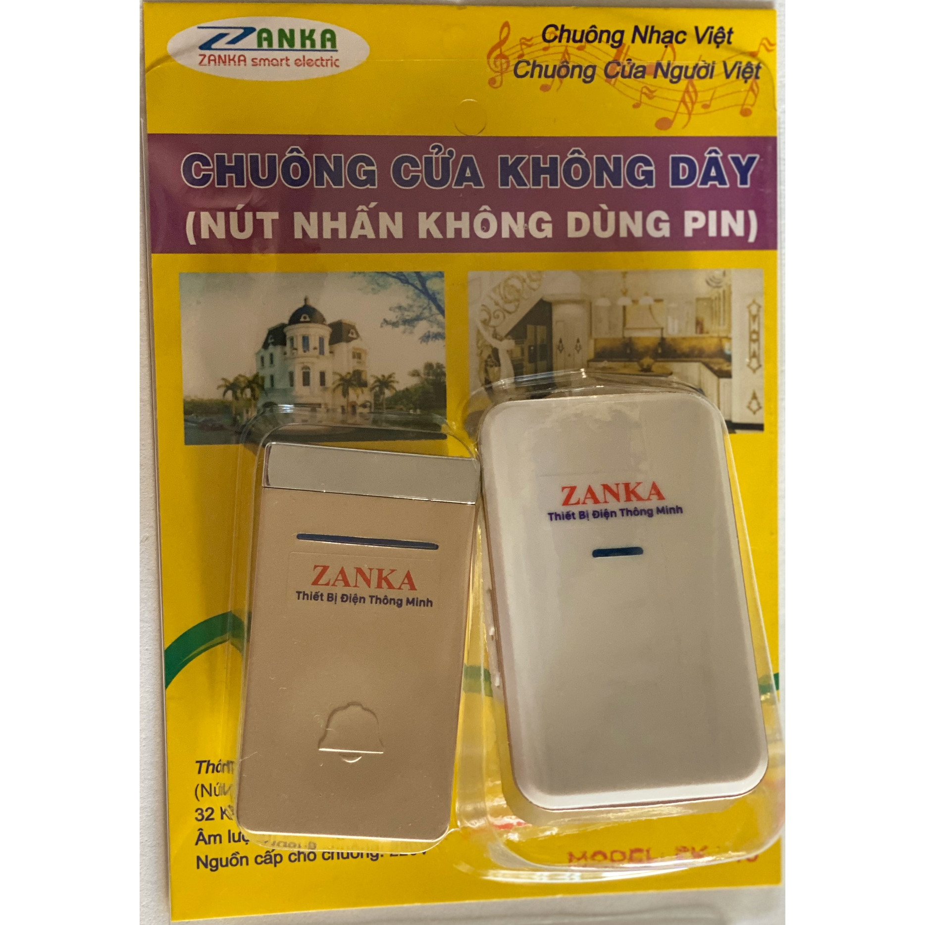 Chuông cửa không dây không dùng pin Zanka ZK-718 (Hàng Chính Hãng)