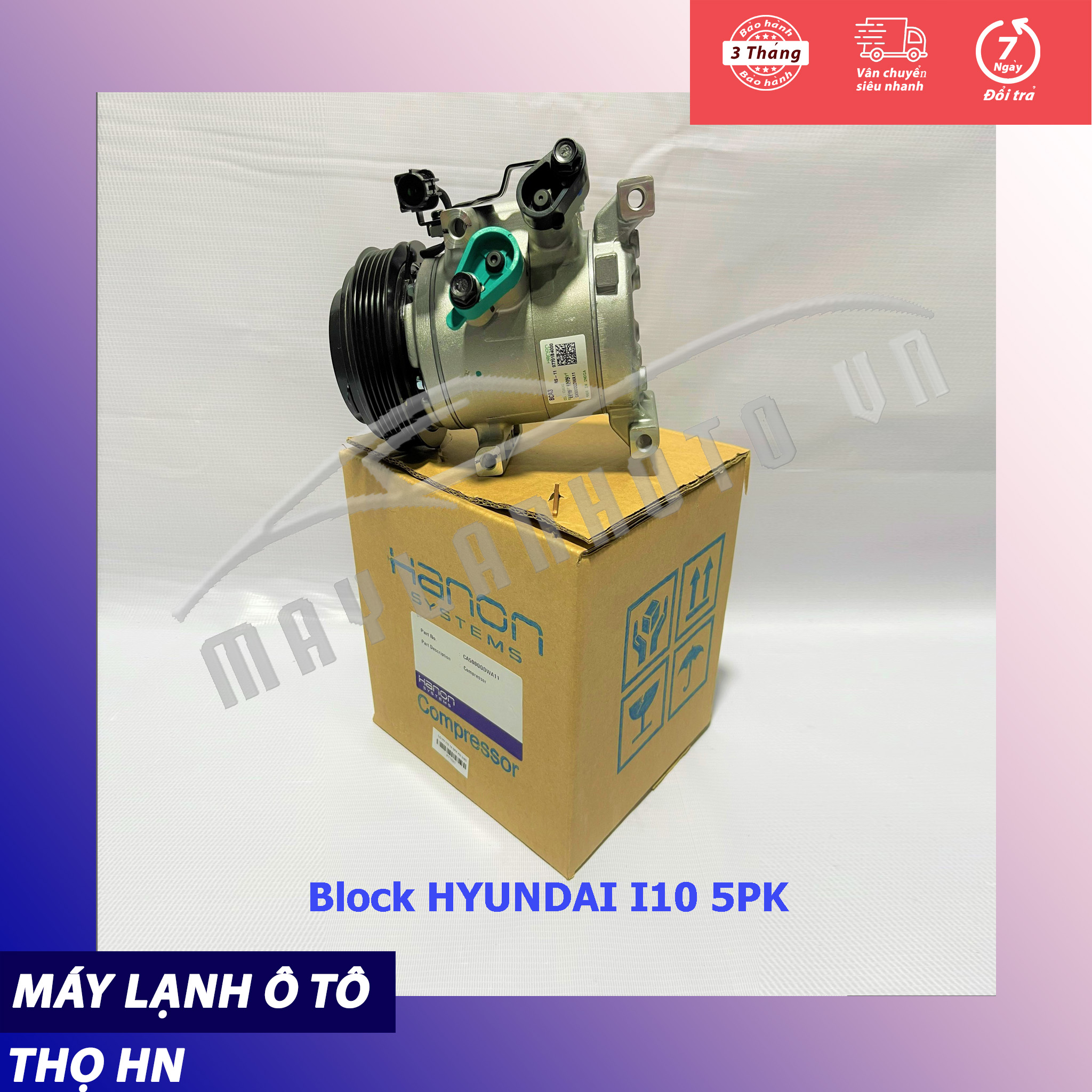 Lốc điều hòa (block,máy nén) Hyundai I10 Grand 2014 2015 2016 2017 2018 (5PK) Hàng Hanon 15 16 17 18 97701-B4000/B9000