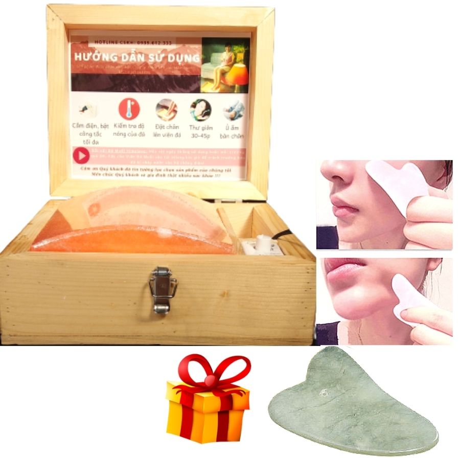 Đá Muối Hymalaya Phiên Bản Cải Tiến Dày Dặn Home Spa - Tặng Viên Đá Guasha Thiên Nhiên Hình Trái Tim Xinh Xắn Nâng Cơ Mặt Thon Gọn - Cạo Gió