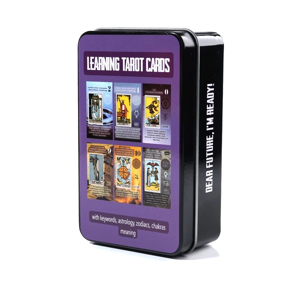 Bộ Bài Learning Tarot Cards, Hộp Sắt, Thẻ Mạ Xanh