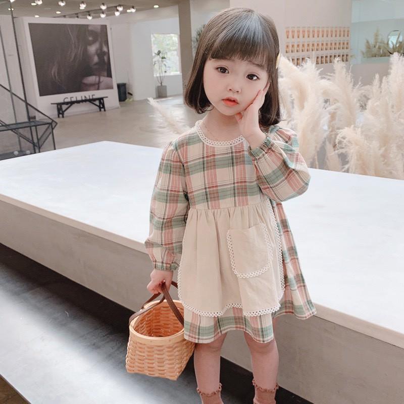 Váy kẻ caro cho bé gáiVáy chất liệu đũi mềm mại thoáng mát