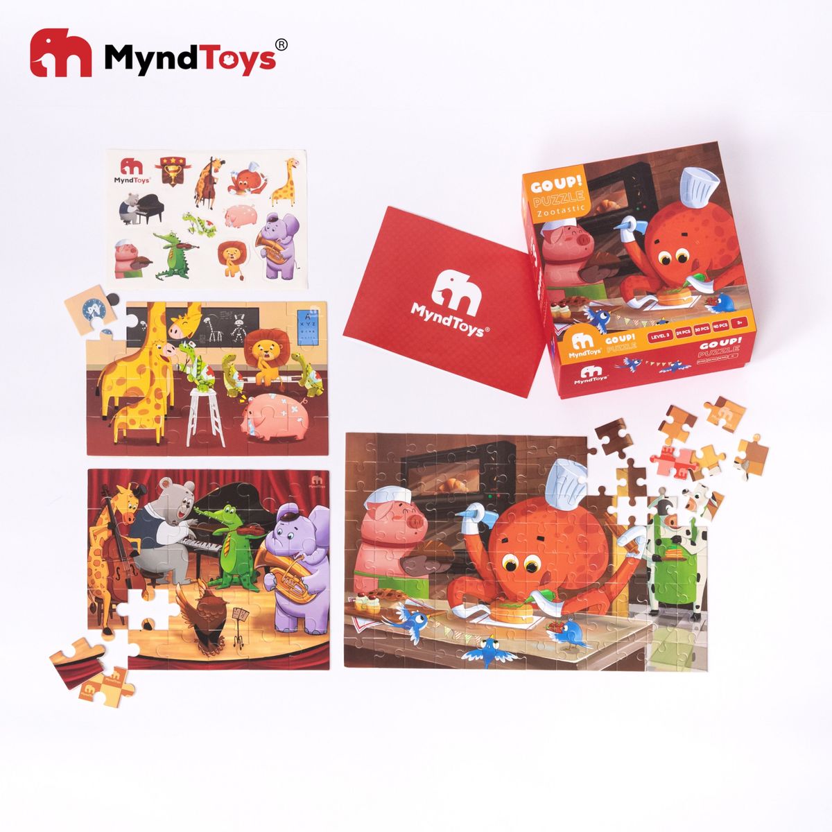 Đồ chơi giáo dục, bộ xếp Hình Myndtoys Go Up! Puzzle Level 3 - Zootastic