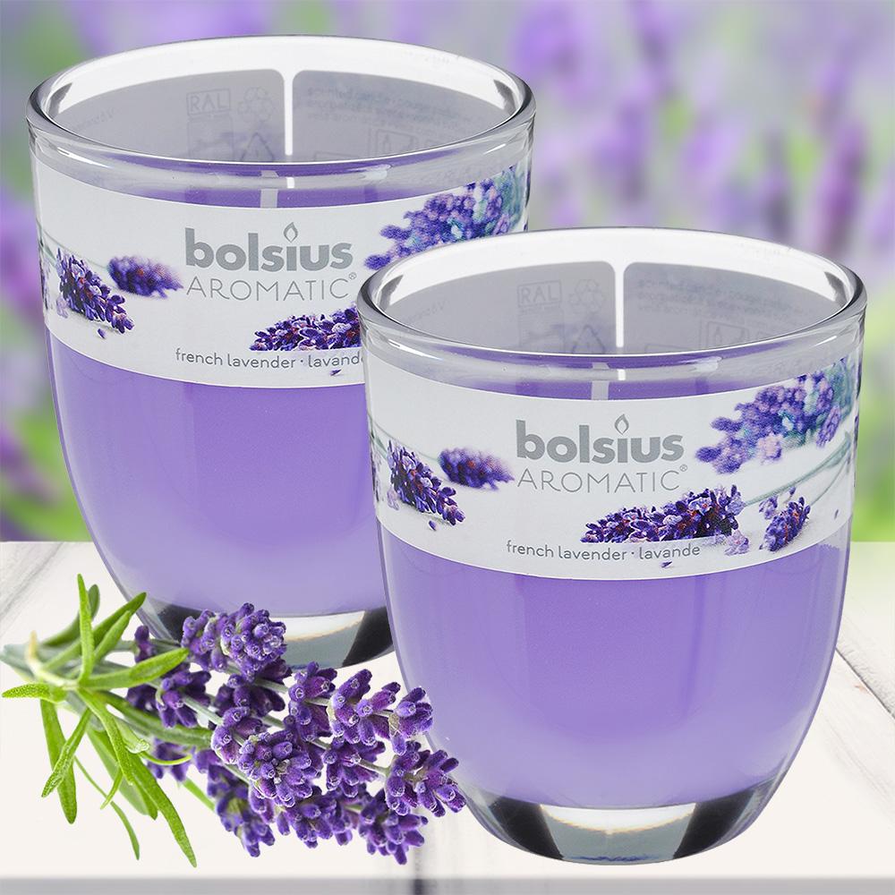 Combo 2 ly nến thơm tinh dầu Bolsius French Lavender 105g - hoa oải hương, nến trang trí, thơm phòng, thư giãn, Hỗ trợ khử mùi