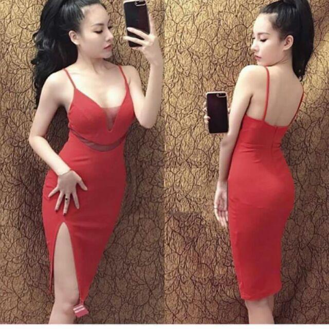 Đầm body xẻ tà phối lưới sexy