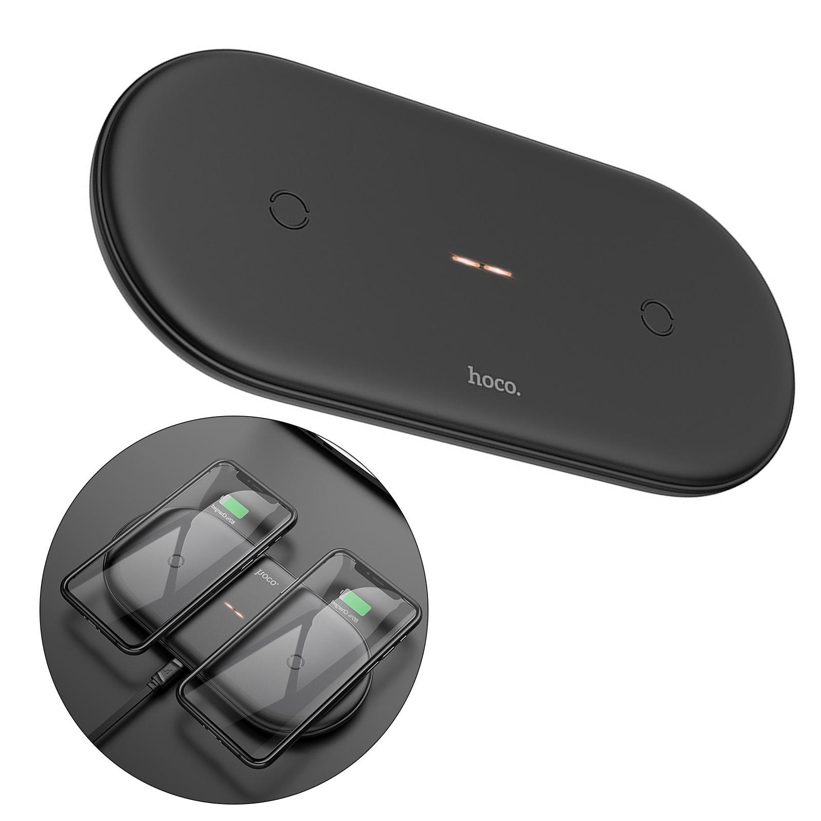 2 in 1  Wireless Charger Pad Fast Dual Charge for Smart Phones Black