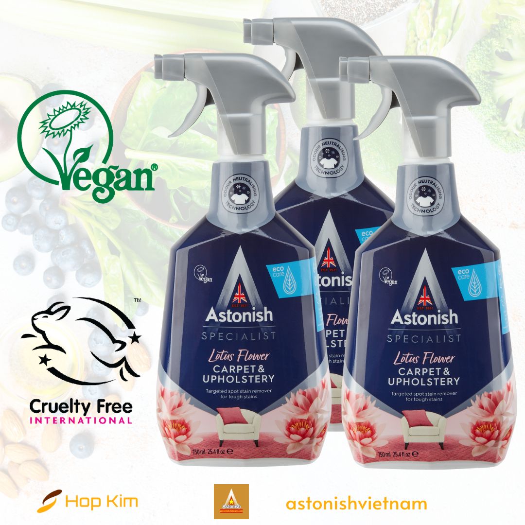 Tẩy thảm nỉ vệ sinh khử mùi Astonish C6720 ngấm sâu vào bề mặt đánh bay vết bẩn nhưng vẫn bảo vệ thảm không bay màu mục