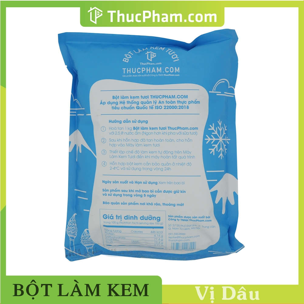 [ĂN BAO GHIỀN❤️] Combo 5 Gói Bột Làm Kem Tươi ThucPham.Com Vị Dâu - Túi 1kg - Được Chứng Nhận HTQL An Toàn Thực Phẩm ISO 22000:2018